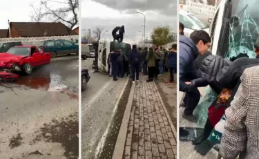 Автобус с пассажирами перевернулся в Караганде (видео)