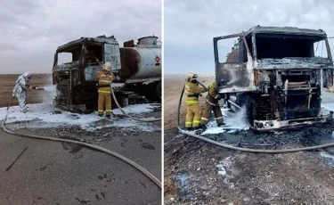 Атырау облысында жанармай тасымалдайтын көлік өртеніп кетті