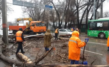 Алматыда қатты желден зақымдалған ғимараттар жөнделіп жатыр